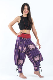 Thai Hill Tribe Fabric Women's Harem Pants with Ankle Straps in Purple