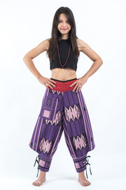 Thai Hill Tribe Fabric Women's Harem Pants with Ankle Straps in Purple