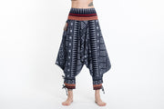 Traditional Prints Thai Hill Tribe Fabric Women's Harem Pants with Ankle Straps in Navy