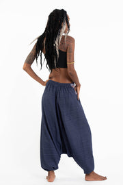 Pinstripe Cotton Low Cut Women's Harem Pants With Hill Tribe Trim Navy