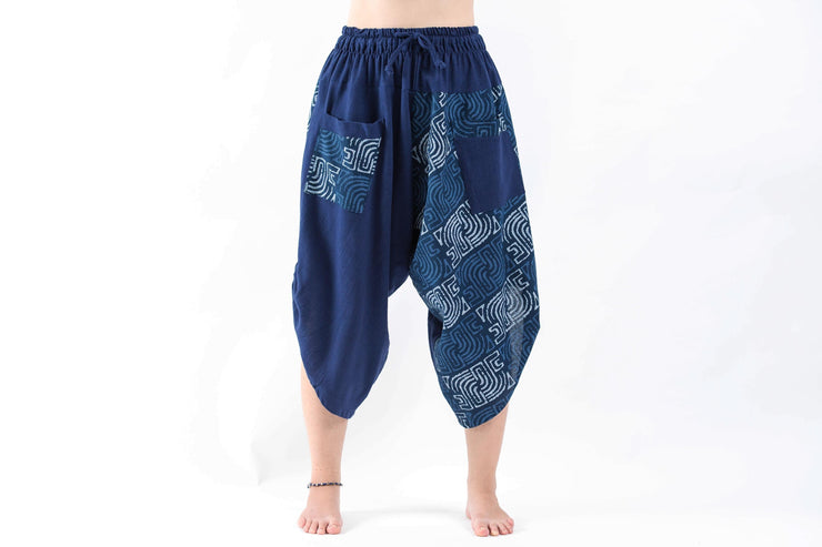 Two Tone Maze Prints Women's Three Quarter Pants in Blue