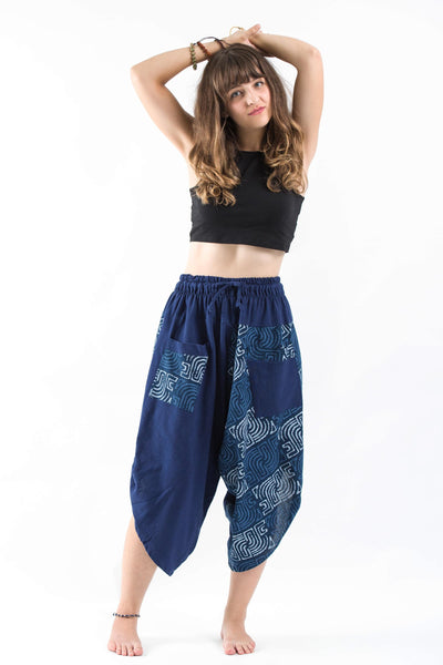 Two Tone Maze Prints Women's Three Quarter Pants in Blue