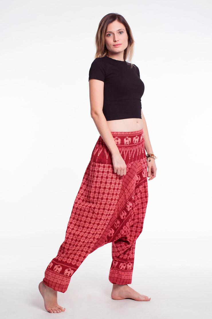 Hill Tribe Elephant Women's Elephant Pants in Red