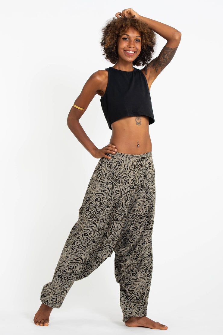 Hill Tribe Paisley Print Women's Harem Pants in Black