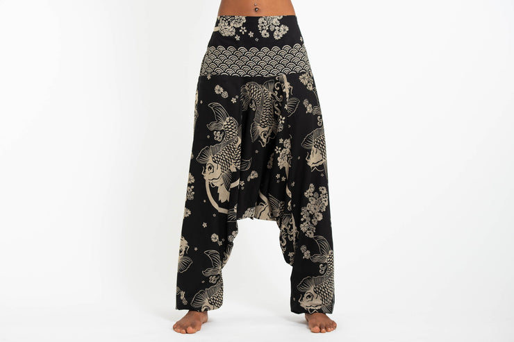 Hill Tribe Koi Fish Print Women's Harem Pants in Black