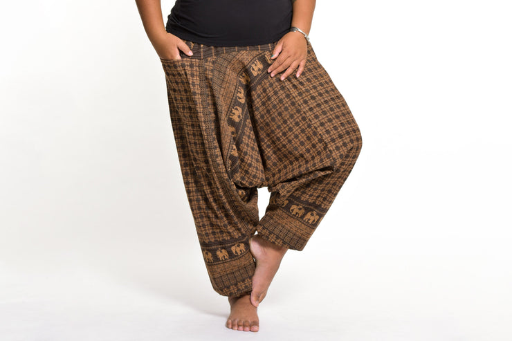 Plus Size Hill Tribe Elephant Women's Elephant Pants in Brown