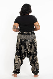 Plus Size Hill Tribe Koi Fish Print Women's Harem Pants in Black