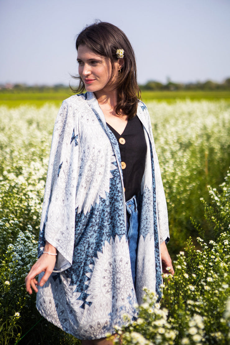 Marble Mandalas Kimono Cardigan in Indigo