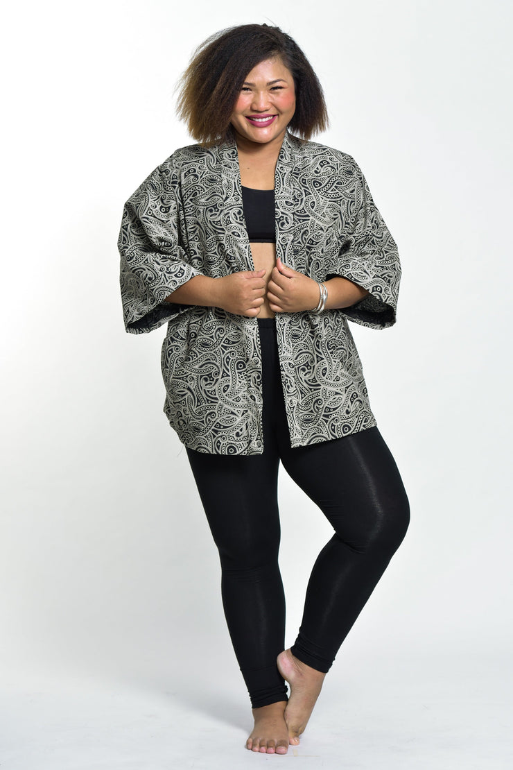 Paisley Print Cotton Kimono Cardigan in Black