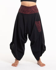 Women's Thai Button Up Cotton Pants with Hill Tribe Trim Black