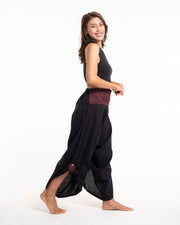 Women's Thai Button Up Cotton Pants with Hill Tribe Trim Black