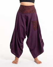 Women's Thai Button Up Cotton Pants with Hill Tribe Trim Purple