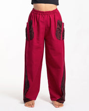 Thai Cotton Women's Pants With Hill Tribe Trim in Red