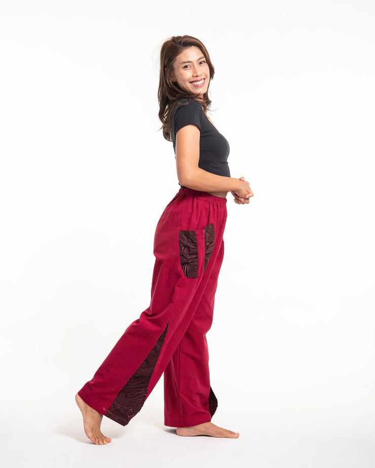 Thai Cotton Women's Pants With Hill Tribe Trim in Red