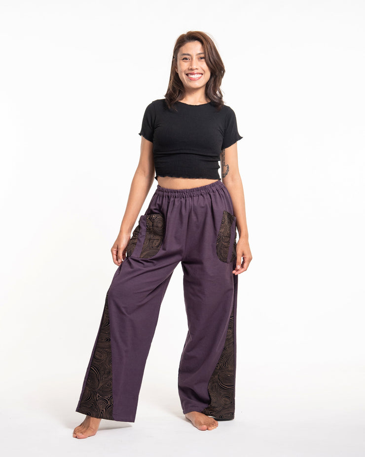 Thai Cotton Women's Pants With Hill Tribe Trim in Violet