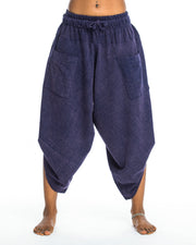 Stone Washed Large Pockets Women's Harem Pants in Blue