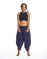 Stone Washed Large Pockets Women's Harem Pants in Blue