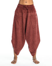 Stone Washed Large Pockets Women's Harem Pants in Brick