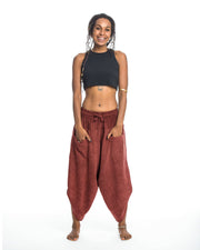 Stone Washed Large Pockets Women's Harem Pants in Brick