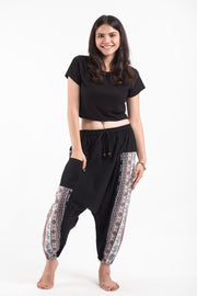 Elephant Aztec Cotton Women's Harem Pants in Black