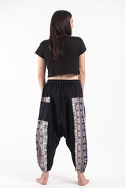 Elephant Aztec Cotton Women's Harem Pants in Black