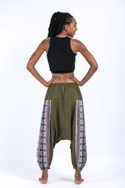 Elephant Aztec Cotton Women's Harem Pants in Green