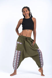 Elephant Aztec Cotton Women's Harem Pants in Green