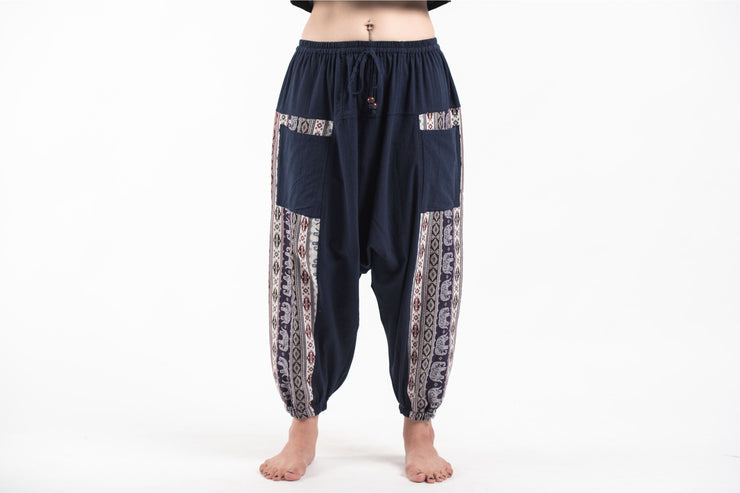 Elephant Aztec Cotton Women's Harem Pants in Navy