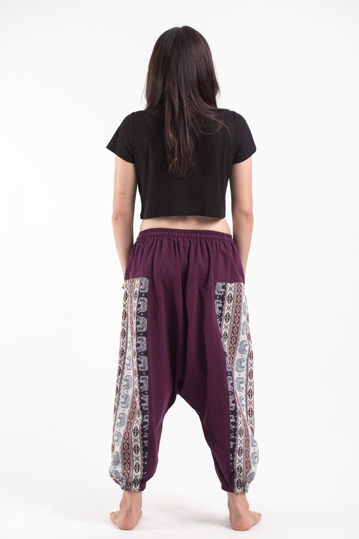 Elephant Aztec Cotton Women's Harem Pants in Purple