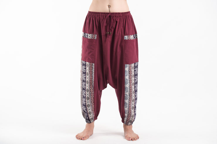 Elephant Aztec Cotton Women's Harem Pants in Red