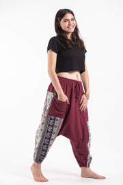 Elephant Aztec Cotton Women's Harem Pants in Red