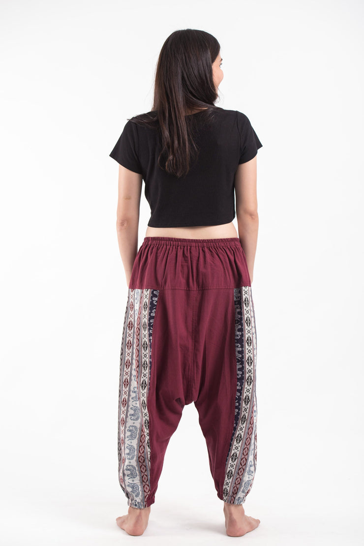 Elephant Aztec Cotton Women's Harem Pants in Red