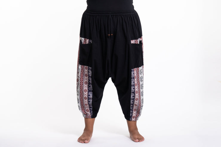 Plus Size Elephant Aztec Cotton Women's Harem Pants in Black