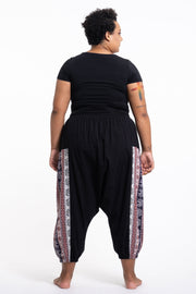 Plus Size Elephant Aztec Cotton Women's Harem Pants in Black