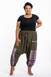 Plus Size Elephant Aztec Cotton Women's Harem Pants in Green