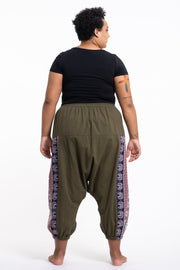 Plus Size Elephant Aztec Cotton Women's Harem Pants in Green