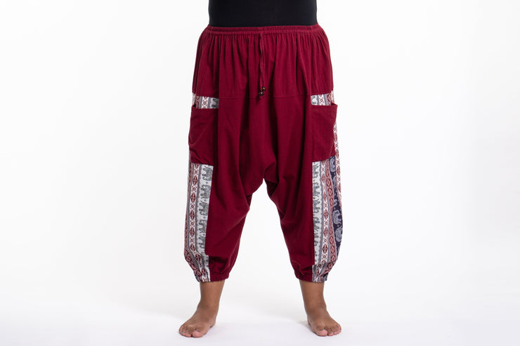 Plus Size Elephant Aztec Cotton Women's Harem Pants in Red