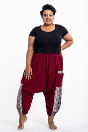 Plus Size Elephant Aztec Cotton Women's Harem Pants in Red