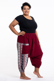 Plus Size Elephant Aztec Cotton Women's Harem Pants in Red