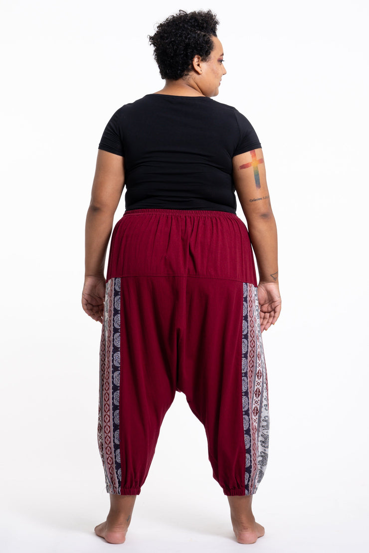 Plus Size Elephant Aztec Cotton Women's Harem Pants in Red