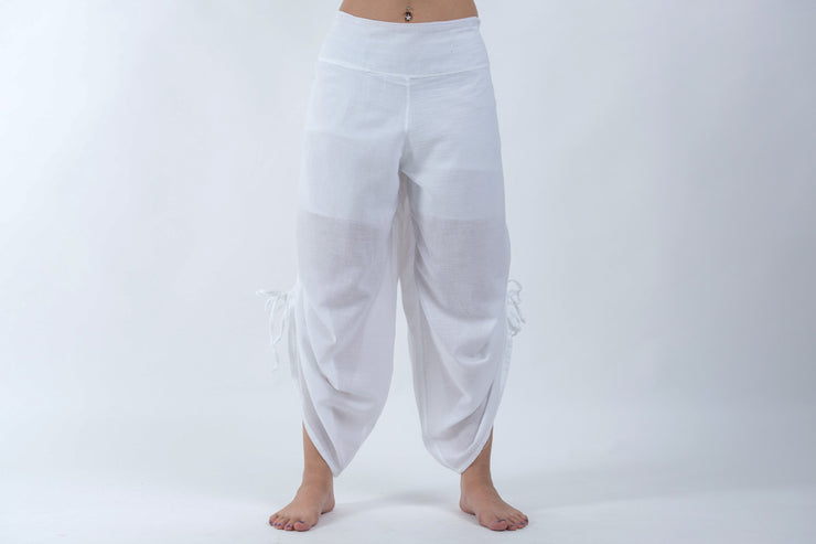 Women's Cotton Side Drawstring Palazzo Pants in White