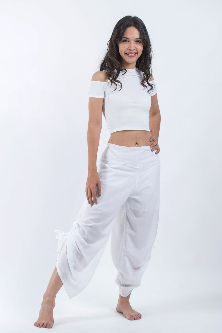 Women's Cotton Side Drawstring Palazzo Pants in White