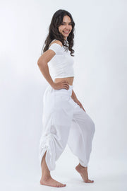 Women's Cotton Side Drawstring Palazzo Pants in White