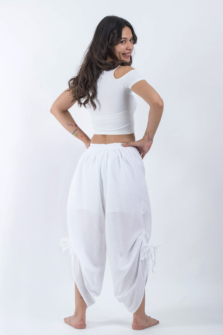 Women's Cotton Side Drawstring Palazzo Pants in White