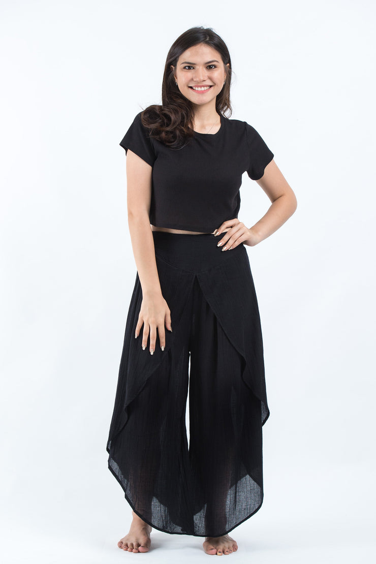 Women's Cotton Tulip Palazzo Pants in Black