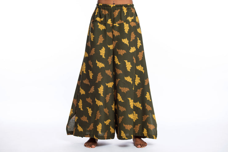 Leaves Women's Cotton Palazzo Pants in Green