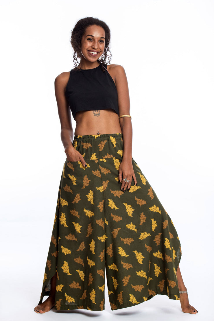 Leaves Women's Cotton Palazzo Pants in Green