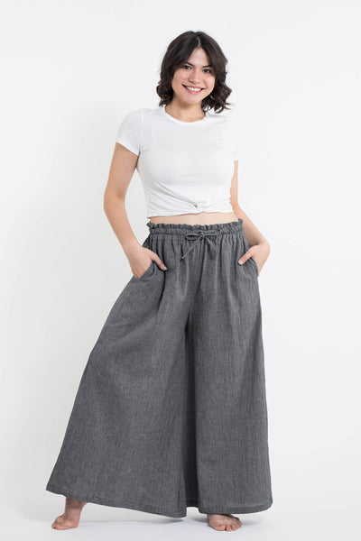 Women's Linen Cotton Blend Palazzo Pants in Black