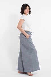 Women's Linen Cotton Blend Palazzo Pants in Blue