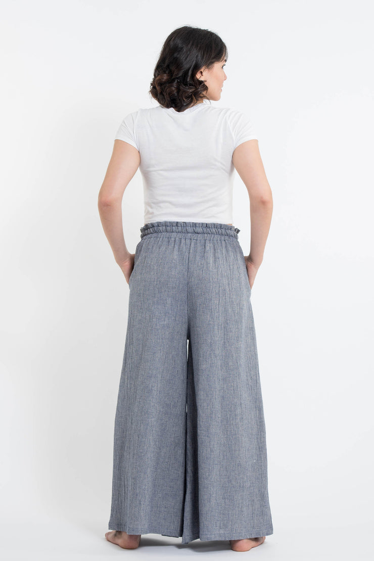 Women's Linen Cotton Blend Palazzo Pants in Blue